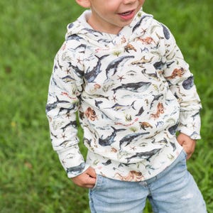 Baby Sweatshirt- Hoodie- 100% Organic Cotton Waffle/Rib Knit- Ocean Animals