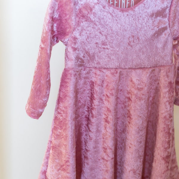 Ready to Ship- Modest Handmade Dress Girl/Toddler/Baby- Pink Crushed Velvet- Winter- Christmas