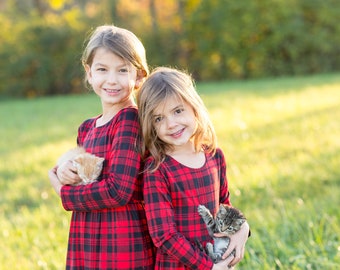 Modest Handmade Dress Girl/Toddler/Baby- Red and Black Plaid- Autumn- Winter