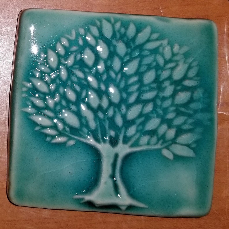 2x2 Blue Handmade Tree Ceramic Tile for Backsplash Etsy