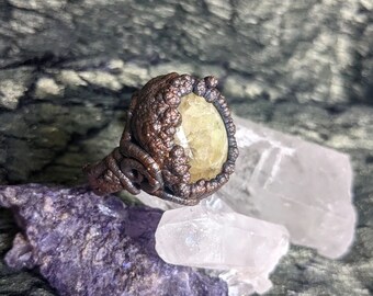 Handmade copper prehnite ring size 5 1/2