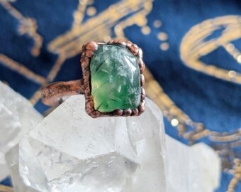 prehnite ring size 5 electroformed copper jewelry