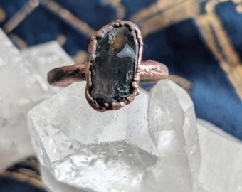 Electroformed Copper Ring with Persian Agate, Size 8.5 – Boho Steampunk