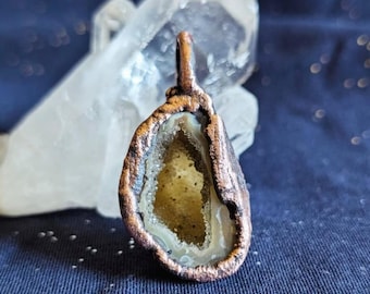 Geode crystal necklace pendant electroformed copper jewelry