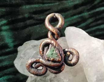 Epidote necklace pendant electroformed copper jewelry