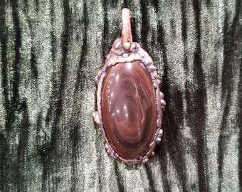 Rainbow obsidian crystal necklace pendant electroformed copper jewelry
