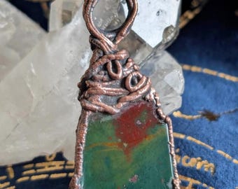 Bloodstone crystal necklace pendant electroformed copper jewelry