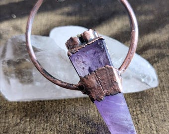Amethyst and black tourmaline necklace pendant electroformed copper jewelry