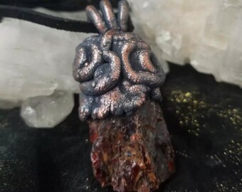 Garnet necklace pendant electroformed copper jewelry