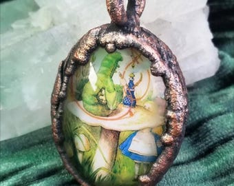 Alice glass cameo necklace pendant electroformed copper jewelry