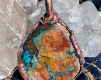 Shattuckite crystal necklace pendant electroformed copper jewelry