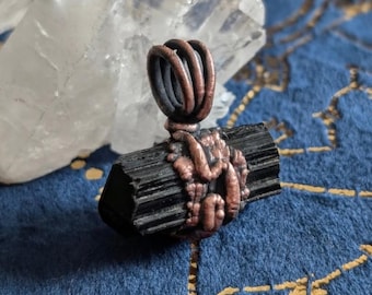 Black Tourmaline crystal necklace pendant electroformed copper jewelry