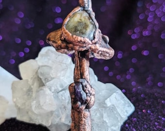 Mushroom necklace pendant with labradorite and amethyst electroformed copper jewelry shrooms necklace