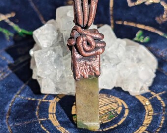 Green Moss Agate crystal necklace pendant electroformed copper jewelry