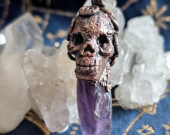 Skull amethyst necklace pendants electroformed copper jewelry