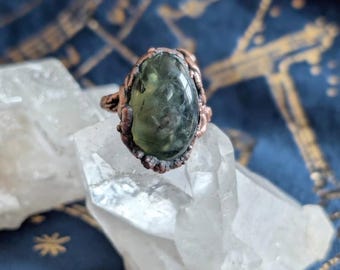 prehnite ring size 5 1/2 electroformed copper jewelry