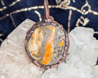 Yellow Jasper crystal necklace pendant electroformed copper jewelry