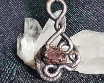 Garnet necklace pendant electroformed copper jewelry