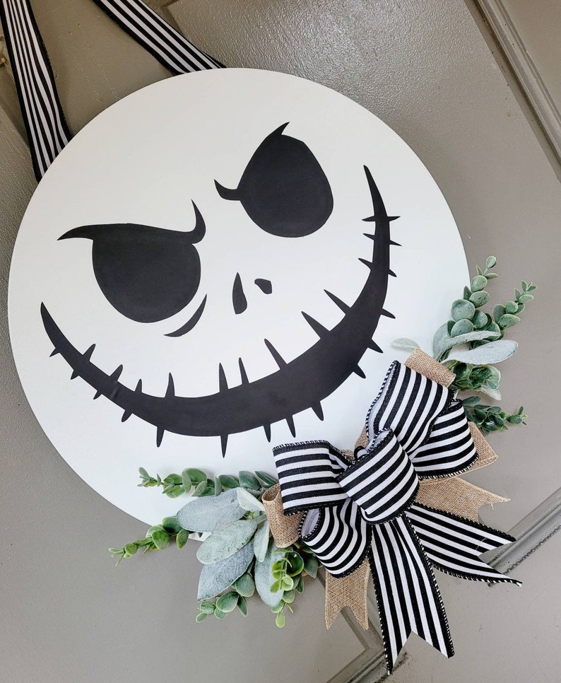 Jack Skellington Inspired Door Hanger Halloween Wreath Etsy
