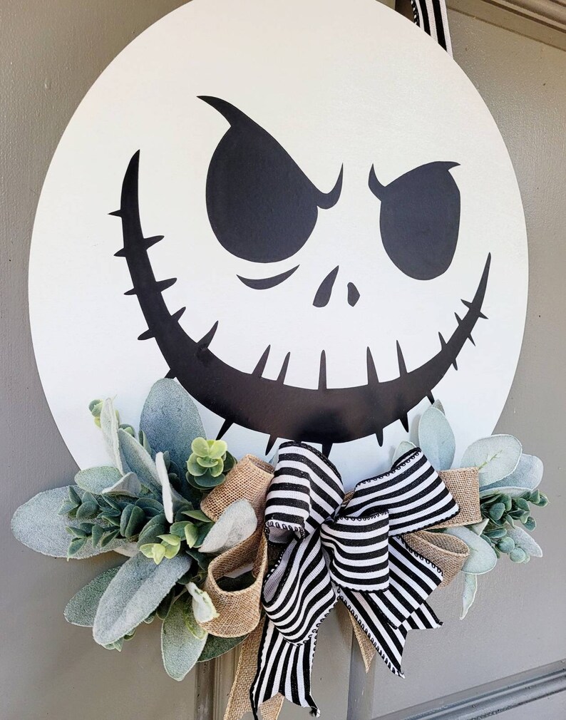 Jack Skellington Inspired Door Hanger Halloween Wreath Etsy