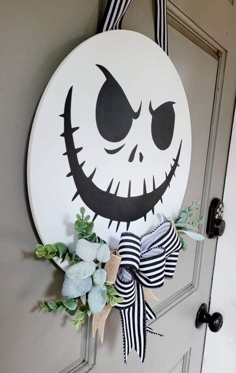 Jack Skellington Inspired Door Hanger Halloween Wreath Etsy