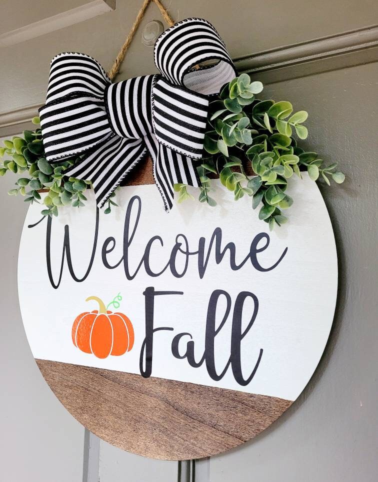 Welcome Fall Pumpkin Door Hanger Front Door Decor Home | Etsy