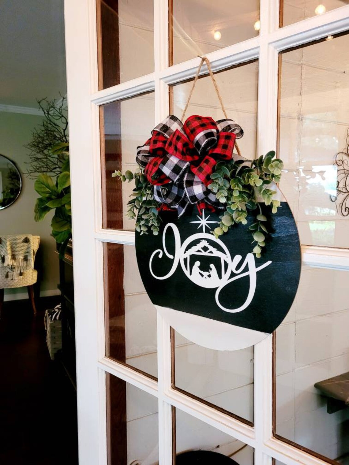 Front Door Decor Black and White Buffalo Check Door Hanger Etsy