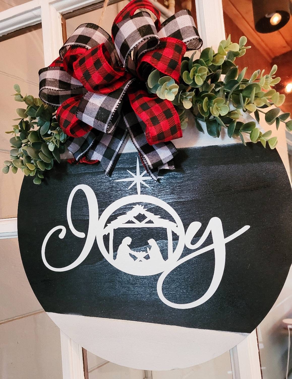 Front Door Decor Black and White Buffalo Check Door Hanger Etsy