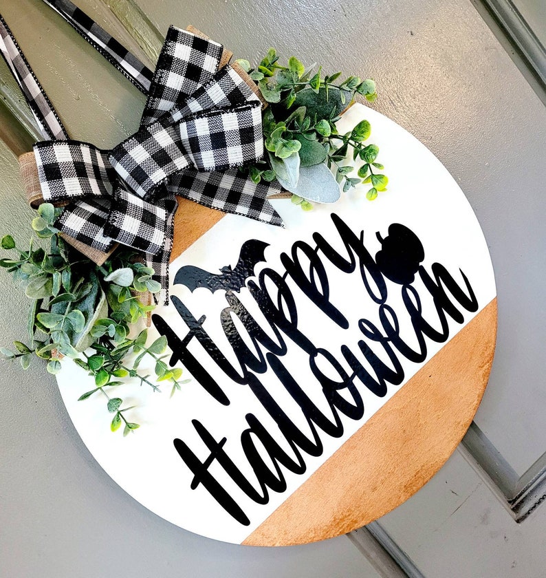 Happy Halloween Door Hanger Bat and Pumpkin Front Door Etsy