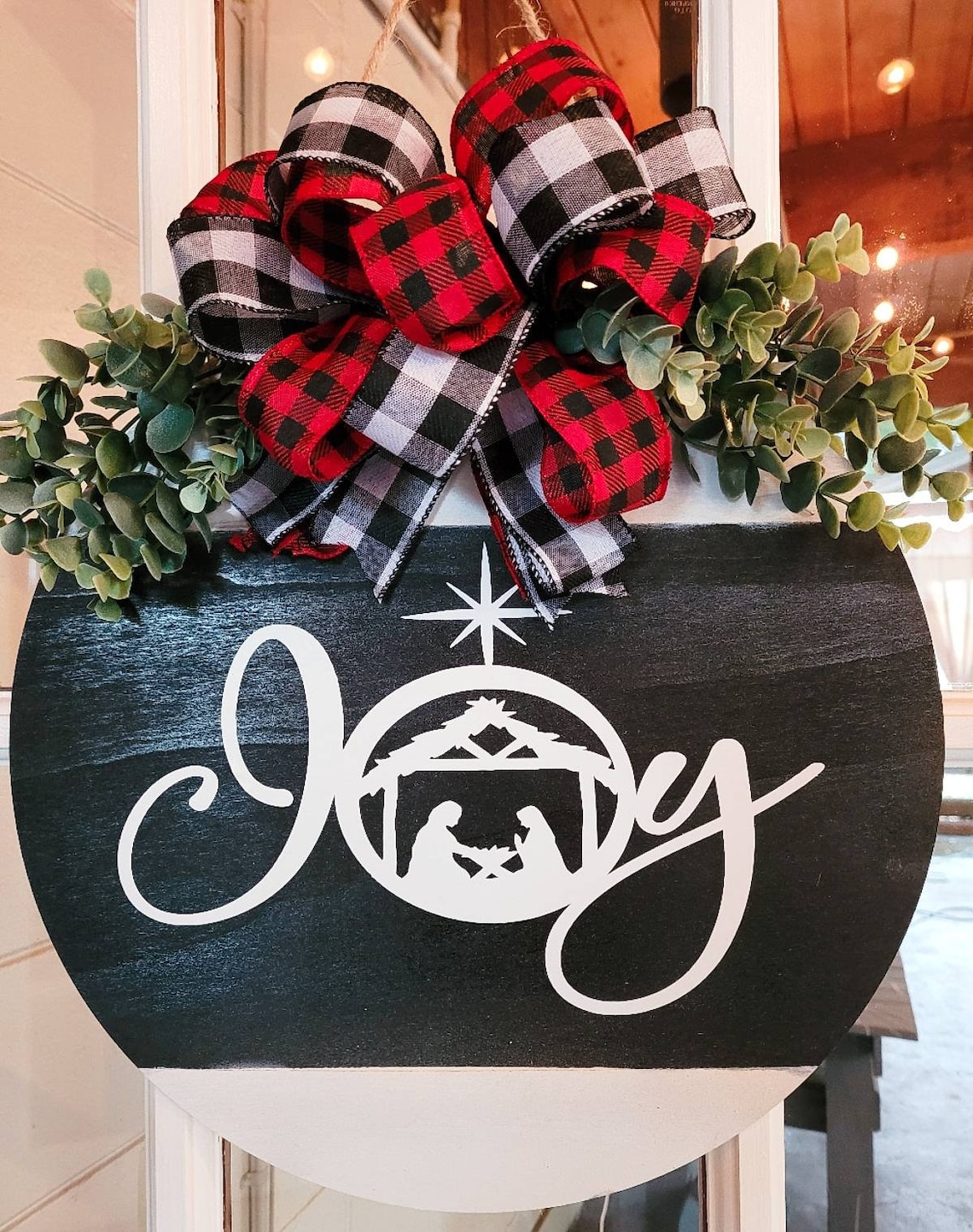 Front Door Decor Black and White Buffalo Check Door Hanger Etsy