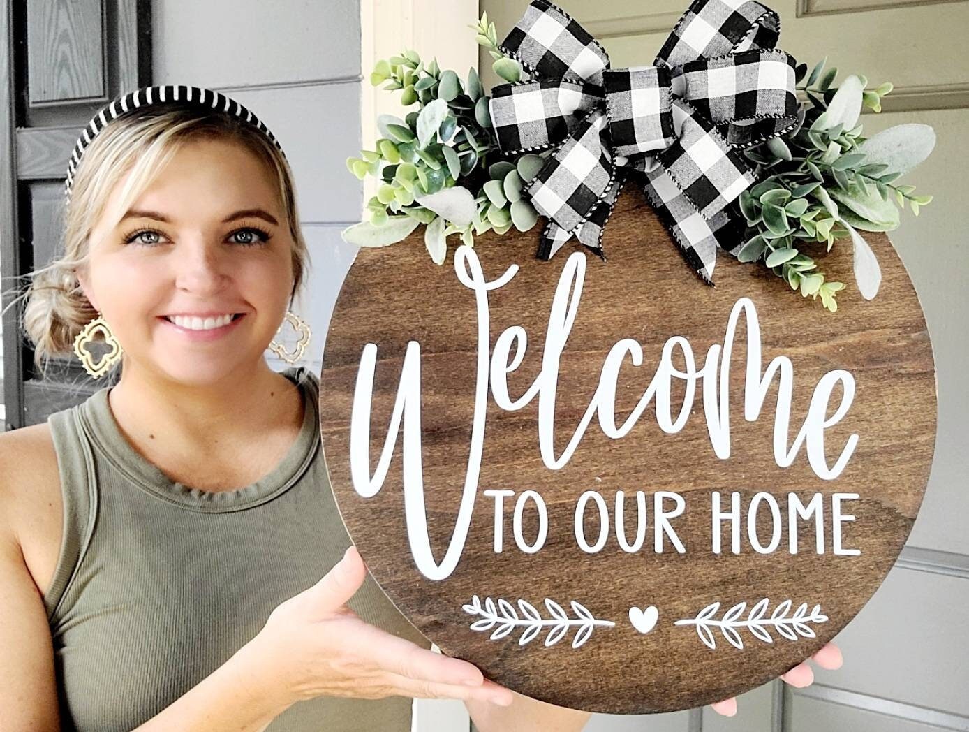 to Our Home Front Door Decor Black and White Buffalo Etsy