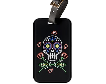 Vibrant Sugar Skull Acrylic Luggage Tag | Day of the Dead