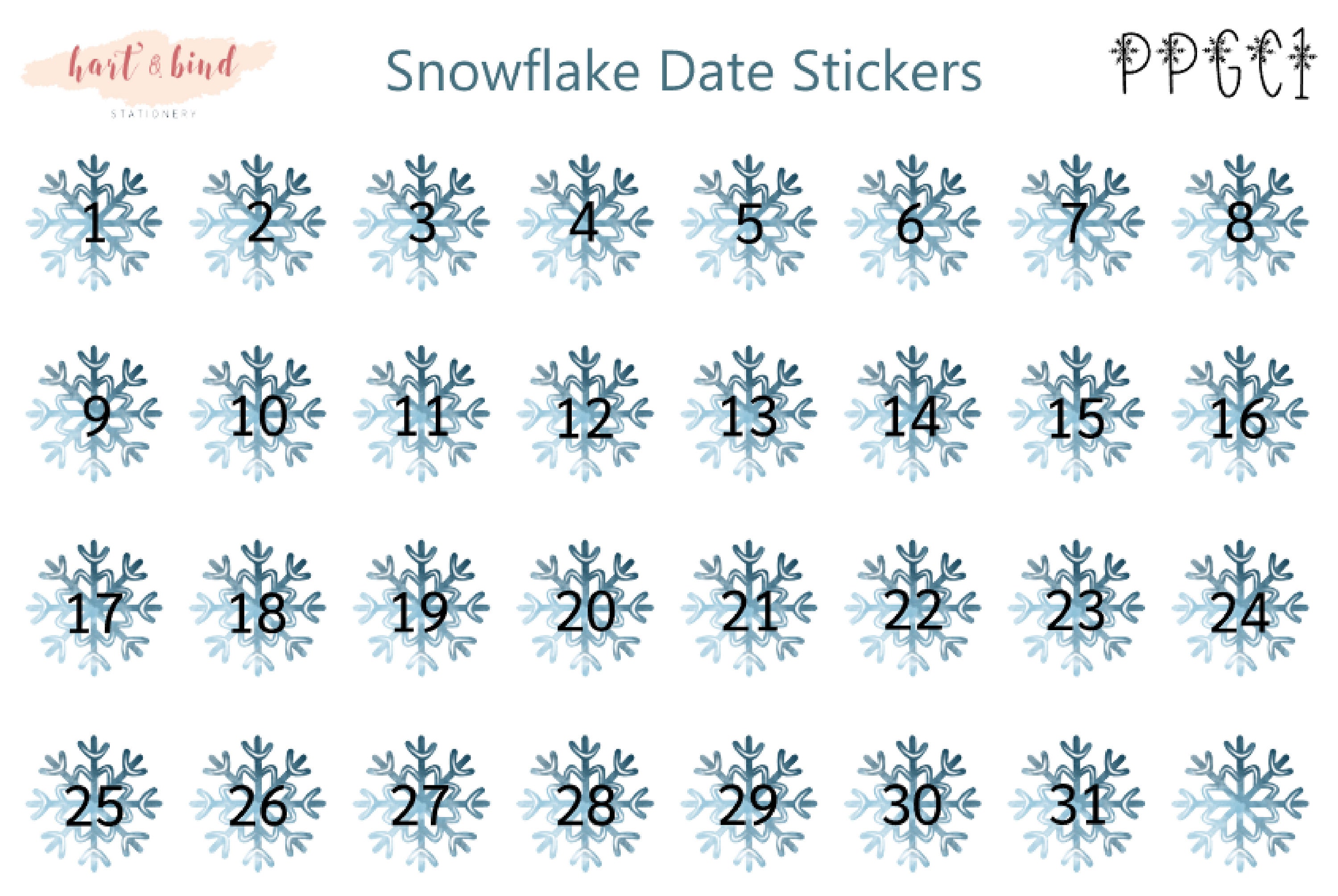 Snowflake Date Number Planner Stickers Weekly Planner Etsy