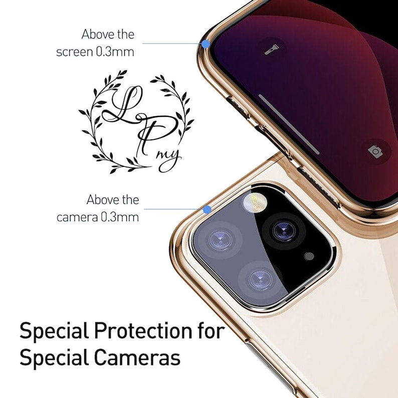 May include: A gold phone case with a raised lip around the camera lenses and screen. The case is designed to protect the phone's camera lenses and screen from scratches and bumps. The case has a clear back that shows off the phone's design. The case is also designed to be easy to grip and hold. The case is made of durable, high-quality materials. The case is compatible with the iPhone 13 Pro Max. The case is available in a variety of colors.