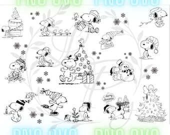 Paquete de imágenes SVG navideñas de Snoopy, imágenes prediseñadas navideñas - Snoopy navideño de Peanuts - Snoopy en Navidad - SVG y PNG - Descarga digital instantánea - Logotipo de Snoopy