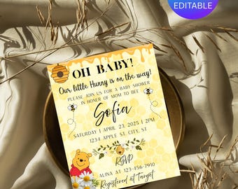 Pooh invitation, Baby shower invitation, BEE invitation, Winnie the pooh,