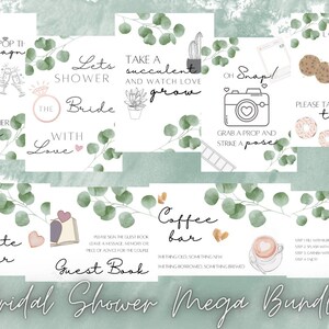 Silver Dollar Eucalyptus Bridal Shower Decorative Table Signs Mega Bundle