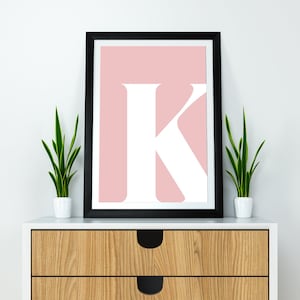 K Initial Artwork K Print Letter K Single Letter Print Name Initial Letter Posters Initial Print Printable Art Letter Art Wall Art Pink Art