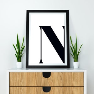 N Initial Artwork N Print Letter N Letter Artwork Single Letter Print Name Initial Modern Print Initial Print Letter Art Wall Art White