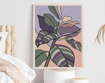 Paarse muurkunst wordt afgedrukt Botanisch blad wordt afgedrukt Plant wordt afgedrukt kunst aan de muur Botanische muurkunst origineel kunstwerk plantafdruk Botanische afdrukken bloemen