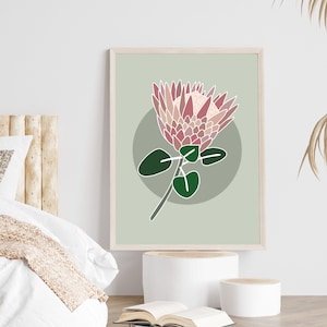 Pink and Green Protea Art Protea Wall Print Australian Native Print Australian Flower Botanical Wall Art Flower Wall Art Flower Print