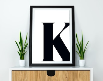 K Initial Artwork Black and White K Print Letter K Single Letter Print Name Initial Minimalist Wall Art Letters Posters Initial Print