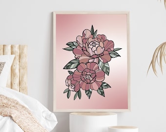 Peony Print Botanical Wall Art Botanical Print Peony Wall Art Pink Flower Print Original Artwork Flower Art Print Blush Pink Prints Pink Art