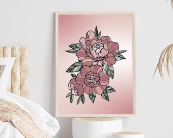 Peony Print, Botanical Wall Art, Botanical Print, Peony Wall Art, Pink Flower Print, Original Artwork, Flower Art Print, Blush Pink Prints