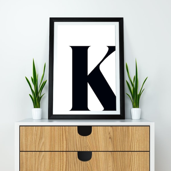 K Initial Artwork, Black and White K Print, Letter K, Single Letter Print, Name Initial, Minimalist Wall Art, Letters Posters, Initial Print