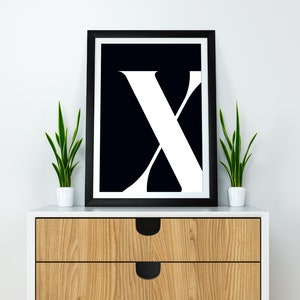 X Print Letter X Letter Artwork  Name Initial Black X Initial Artwork Bedroom Wall Art Single Letter Print Initial Print Letter Art