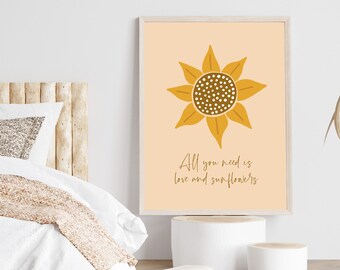 Sunflower Print Floral Botanical Print Sunflower Wall Art Flower Nursery Prints Children Boho Decor Original Artwork Flower Quote Art