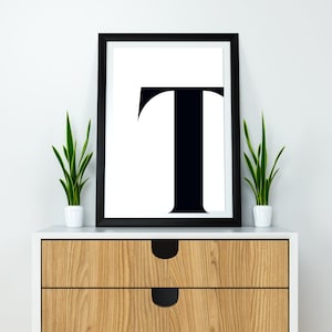 T Initial Artwork T Print Letter T Letter Artwork Single Letter Print Name Initial Prints Wall Art Initial Print Printable Art White Print