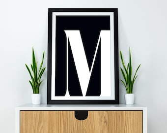 Black M Initial Artwork Letter Prints Initial Print M Print Letter M Name Initial Printable Art M Poster Letter Artwork Letter Art