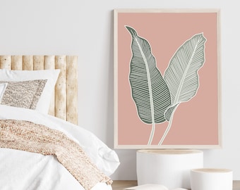 Botanical Leaf Print Leaf Print Wall Art Botanical Print Plant Wall Art Original Artwork Botanical Wall Art Plant Print Digital Pink Floral